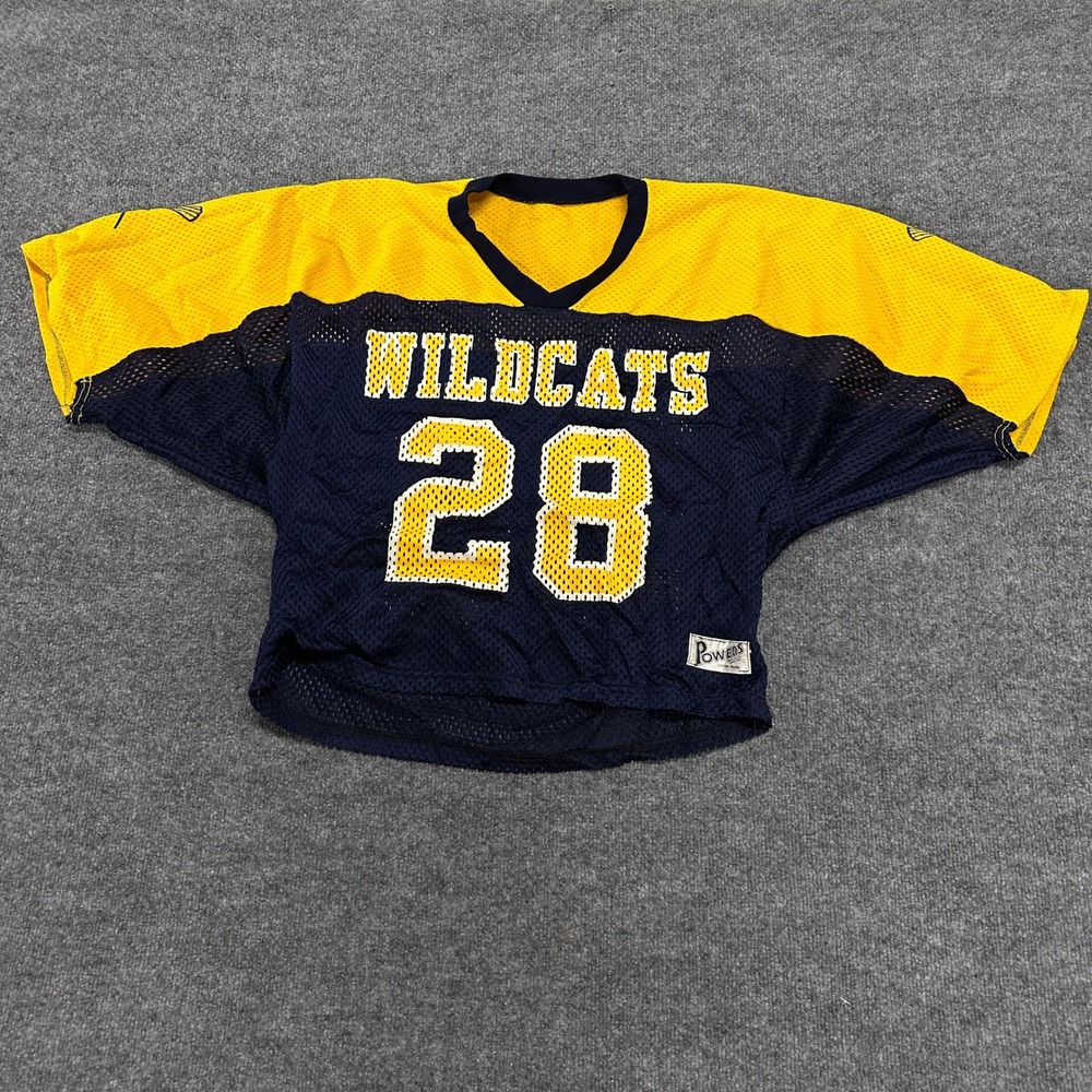 Powers Jersey Mens Size M Blue Yellow Wildcats 28 Mesh Cropped Made in USA